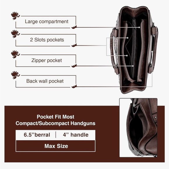 Western style large size tote with top handles and embossed vegan leather - Picture 4 of 4